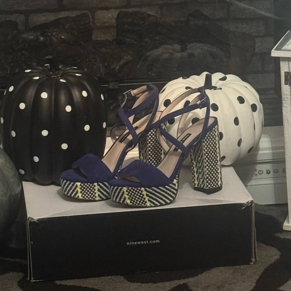 Nine West Vibrant Blue and Yellow Platform Sandals - Picture 3 of 3